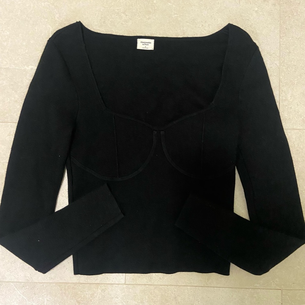 Abercrombie & Fitch Black Fitted Sleeve Bustier Blouse